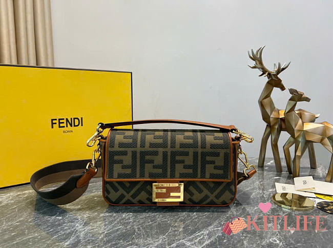 Kitlife Fendi Baguette NM Bag Zucca Embroidered Canvas Medium 27×6×14cm - 1