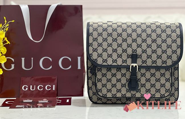 Kitlife Gucci Messenger Bag Beige & Dark Blue 760123 27x20x10cm  - 1