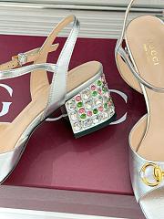 Kitlife Gucci Classic Horsebit Rhinestone Chunky Heel 55mm Sandals Silver - 3