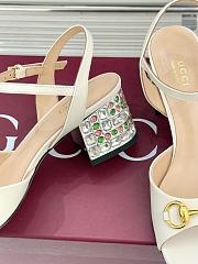 Kitlife Gucci Classic Horsebit Rhinestone Chunky Heel 55mm Sandals White - 3