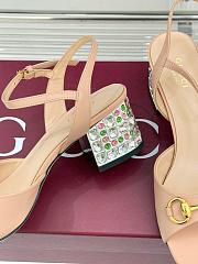 Kitlife Gucci Classic Horsebit Rhinestone Chunky Heel 55mm Sandals Beige - 4