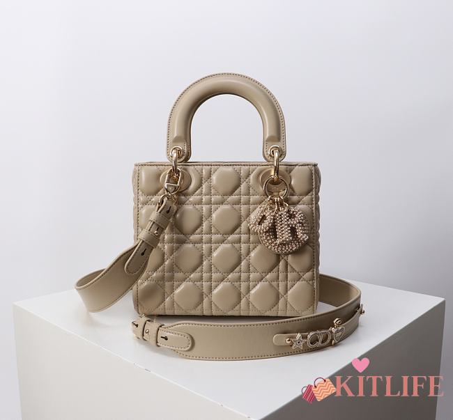 Kitlife Dior Lady My ABC Dior Pearl Buckle Bag Beige 8878 20x16.5x8cm - 1
