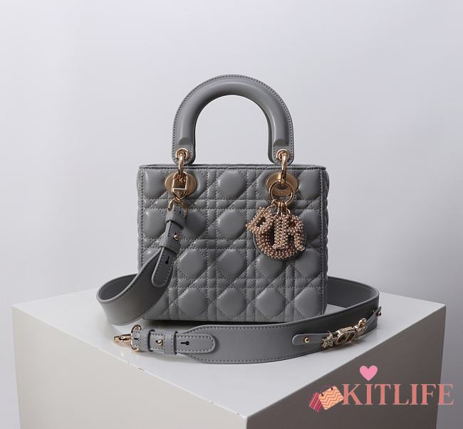 Kitlife Dior Lady My ABC Dior Pearl Buckle Bag Grey 8878 20x16.5x8cm  - 1