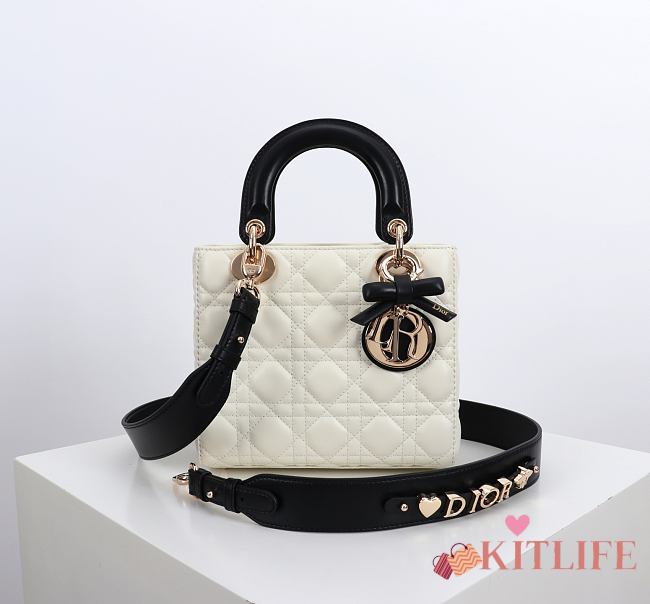 Kitlife Dior Lady My ABC Dior Bag with Chain Latte and Black Cannage Lambskin With Bow 8878 20x17x8cm - 1