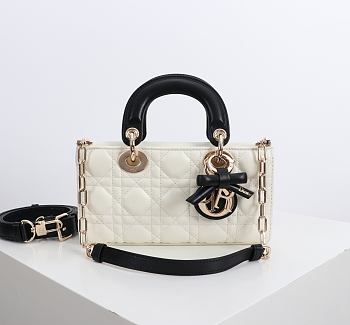Kitlife Dior Small Lady D-Joy Bag Two-Tone Latte and Black Cannage Lambskin 22x12x6.5cm