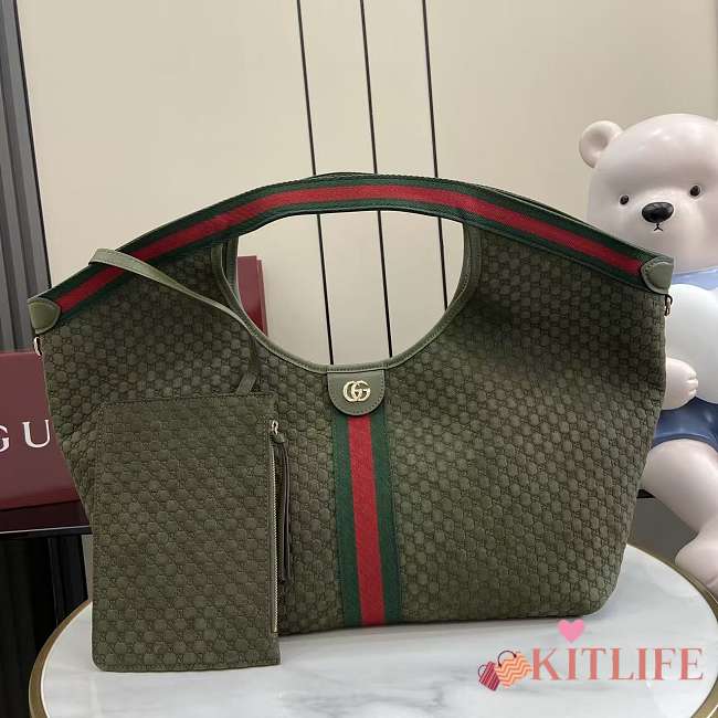 Kitlife Gucci Giglio Large Tote Bag Green Suede GG Canvas 853971 60x47x16cm  - 1