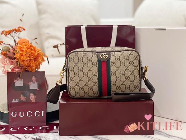 Kitlife Gucci Ophidia Small Crossbody Bag Beige And Dark Brown Fabric 839155 24x15x4cm - 1