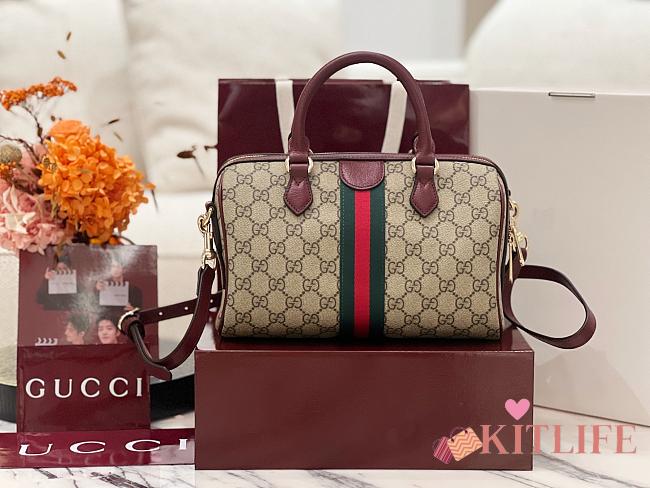 Kitlife Gucci Ophidia Medium Boston Bag Beige and Red 839155 24x15x4cm - 1