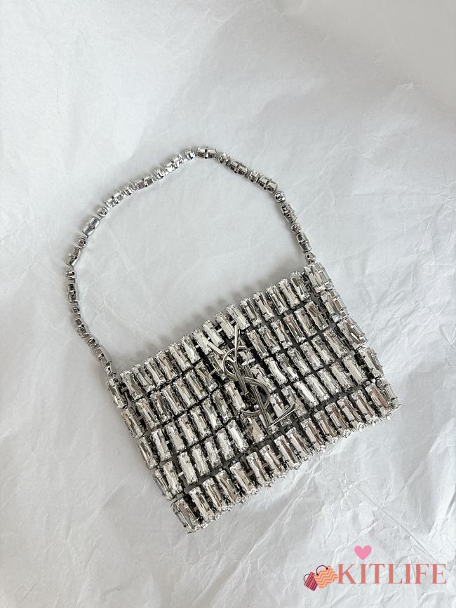 Kitlife Saint Laurent Evening Bag In Crystals Silver 11.5x8.5x2.5cm - 1