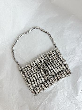 Kitlife Saint Laurent Evening Bag In Crystals Silver 11.5x8.5x2.5cm