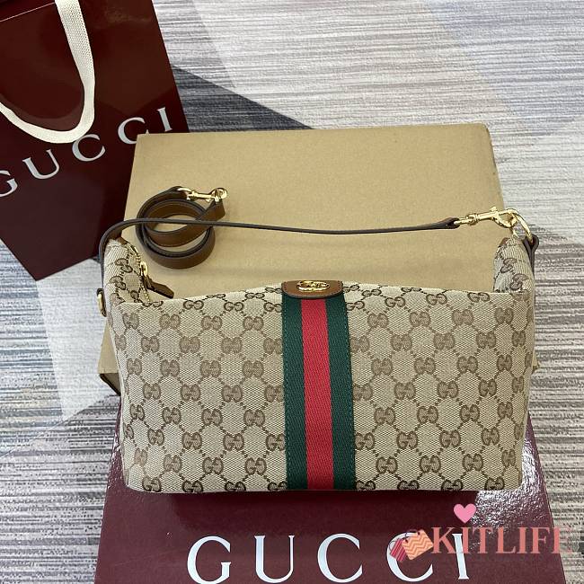 Kitlife Gucci Vanity Medium Top Handle Bag Beige & Brown GG Canvas 857799 27.5x13x14.5cm - 1