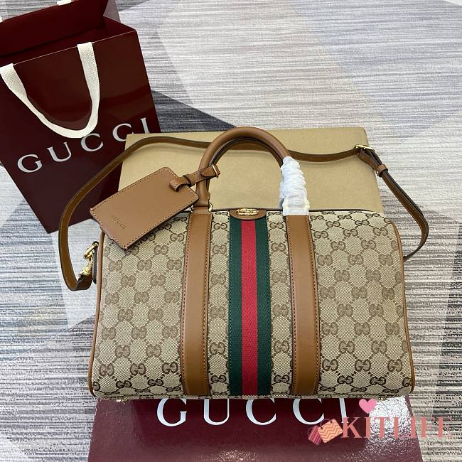 Kitlife Gucci Ophidia Medium Boston Bag Beige & Brown GG Canvas 857595 30x16x20cm - 1