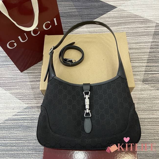 Kitlife Gucci Jackie 1961 Medium Shoulder Bag Black GG Canvas 863136 31.5x22x4.5cm - 1
