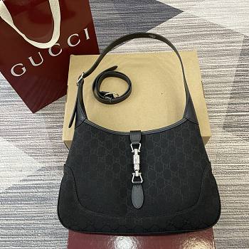 Kitlife Gucci Jackie 1961 Medium Shoulder Bag Black GG Canvas 863136 31.5x22x4.5cm
