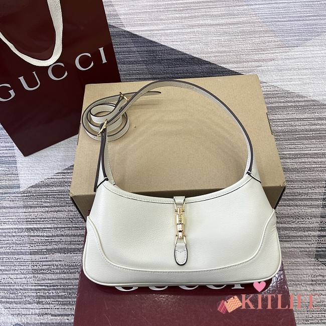 Kitlife Gucci Jackie Slim Small Shoulder Bag White Leather 863137 28x16x3.5cm - 1