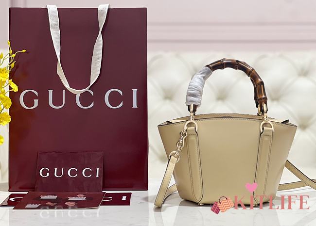 Kitlife Gucci Mini Bamboo Top Handle Tote Bag Cream 805832 27×14×11.5cm  - 1