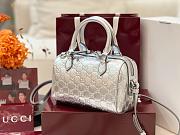 Kitlife Gucci GG Emblem Small Boston Bag Silver Patent GG Leather 848889 20.5×14×11.5cm - 4