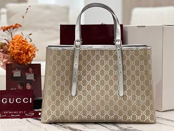 Kitlife Gucci GG Emblem Large Tote Bag Beige & Silver 815213 38×25×15cm
