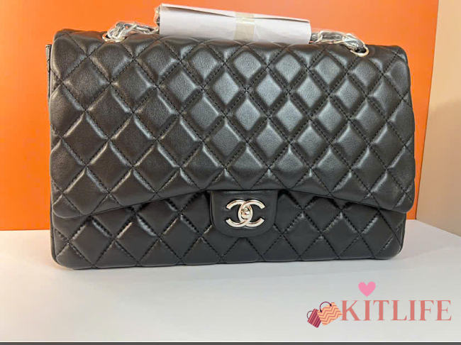Kitlife Chanel Maxi Classic Flap Bag Black Silver Hardware 33x22x10cm - 1