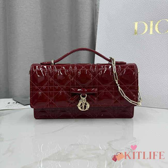 Kitlife Dior My Dior Mini Bag Red Cannage Patent Leather 21x11.5x4.5cm  - 1