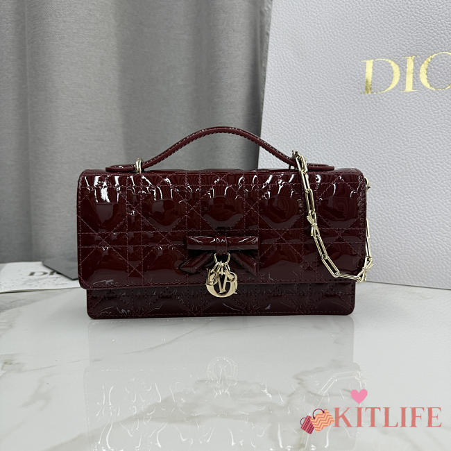 Kitlife Dior My Dior Mini Bag Burgundy Cannage Patent Leather 21x11.5x4.5cm - 1