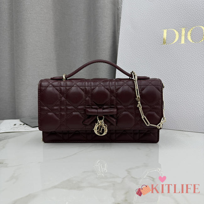 Kitlife Dior My Dior Mini Bag Burgundy Cannage Leather 21x11.5x4.5cm - 1