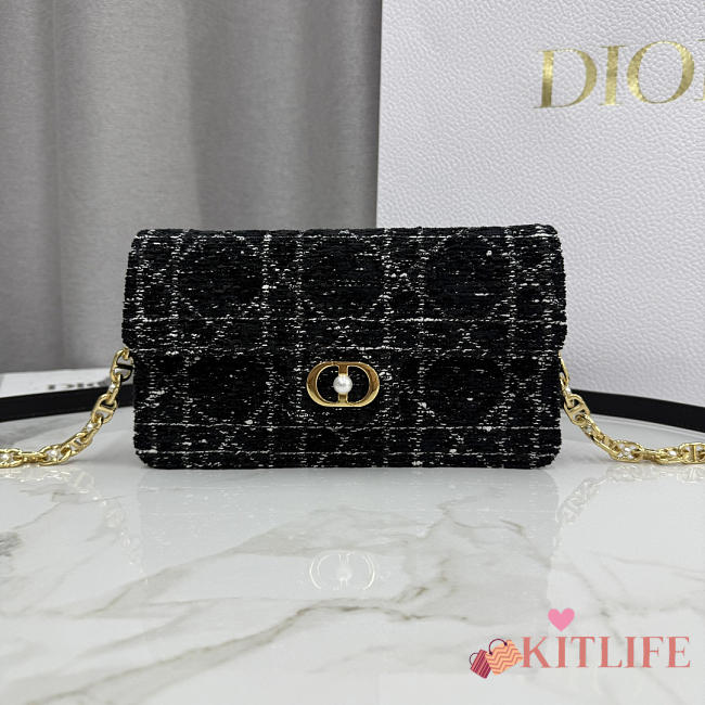 Kitlife Dior Jolie Mini Bag Black Tweed with White Cannage Motif 21x11.5×4.5cm - 1