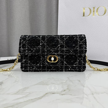 Kitlife Dior Jolie Mini Bag Black Tweed with White Cannage Motif 21x11.5×4.5cm