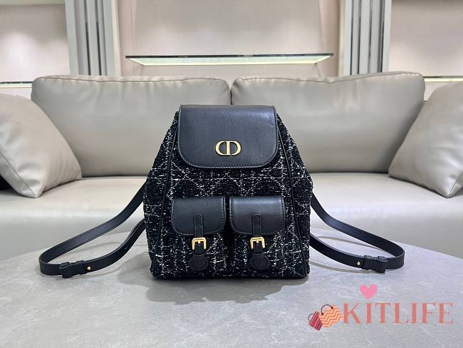 Kitlife Dior Caro Backpack Black Tweed with White Cannage Motif 23×26.7×12.5cm - 1