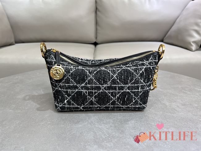 Kitlife Dior Diorstar Hobo Chain Bag Black Tweed with White Cannage Motif 28.5x14.5x10cm - 1