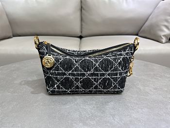 Kitlife Dior Diorstar Hobo Chain Bag Black Tweed with White Cannage Motif 28.5x14.5x10cm