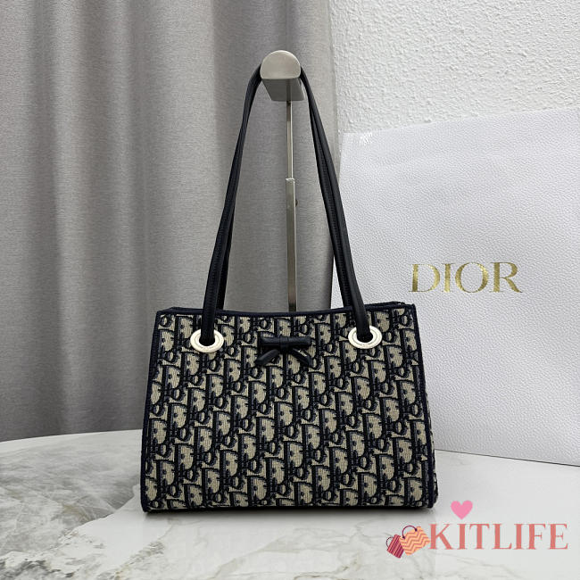 Kitlife Dior Small Shopping Bag Blue Dior Oblique Jacquard M1410 27x19x13.5cm - 1