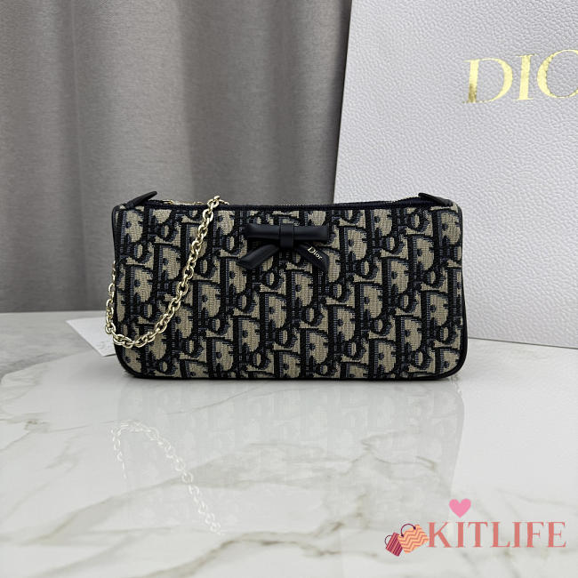Kitlife Dior Oblique Bow Pouch with Chain Blue Oblique Jacquard 22x11.5x4.5cm - 1