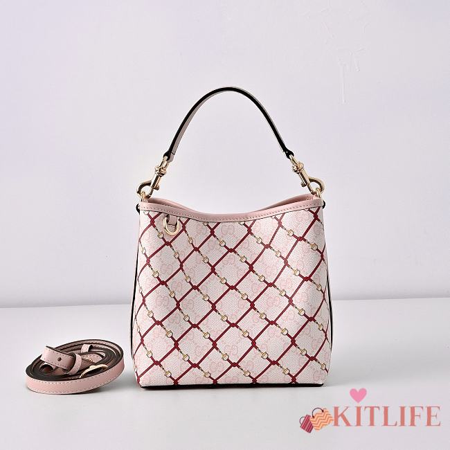 Kitlife Gucci GG Emblem Small Bucket Bag Pink & Rosso Ancora Red 815118 19×18×11cm  - 1