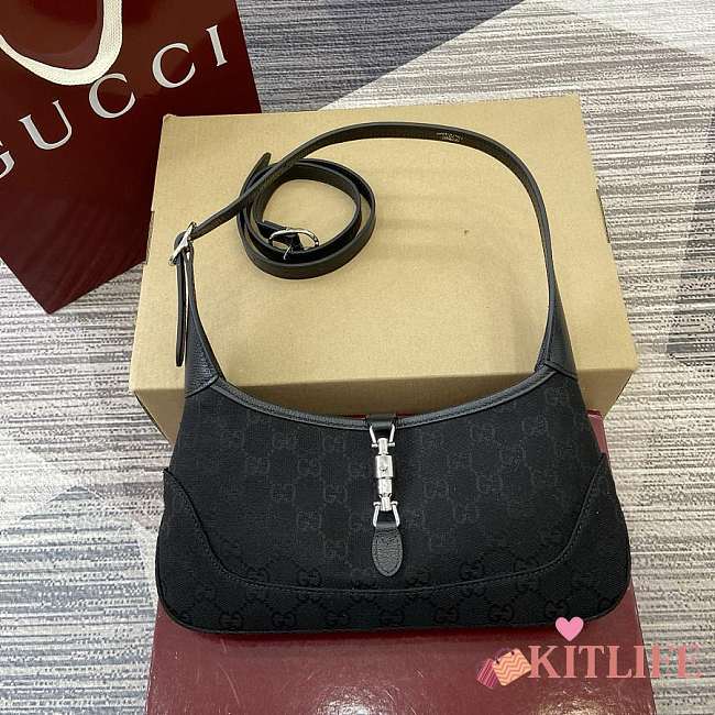 Kitlife Gucci Jackie Slim Small Shoulder Bag Black GG Canvas 863137 28x16x3.5cm  - 1
