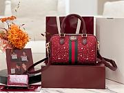 Kitlife Gucci Ophidia Crystals Small Boston Bag Rosso Ancora Red 841294 21x13x11cm - 1