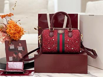 Kitlife Gucci Ophidia Crystals Small Boston Bag Rosso Ancora Red 841294 21x13x11cm
