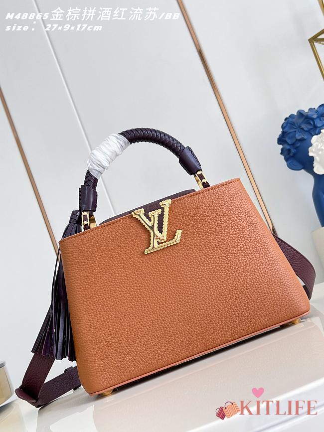 Kitlife Louis Vuitton Capucines BB Bag Gold Brown with Burgundy Tassel M48865 27x9x17cm - 1