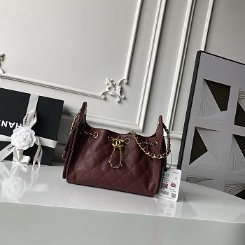 Kitlife Chanel 25C Drawstring Bucket Hobo Bag Burgundy Grained Leather 20x22x12.5cm 
