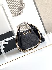 Kitlife Chanel 25C Drawstring Bucket Hobo Bag Black Denim 20x22x12.5cm  - 4