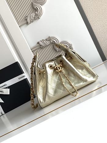 Kitlife Chanel 25C Drawstring Bucket Hobo Bag Light Gold Leather 20x22x12.5cm 