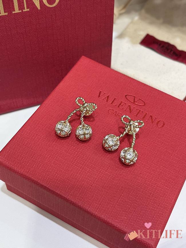 Kitlife Valentino New Gold Full-Diamond Cherry Bow Earrings  - 1