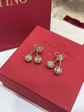 Kitlife Valentino New Gold Full-Diamond Cherry Bow Earrings 