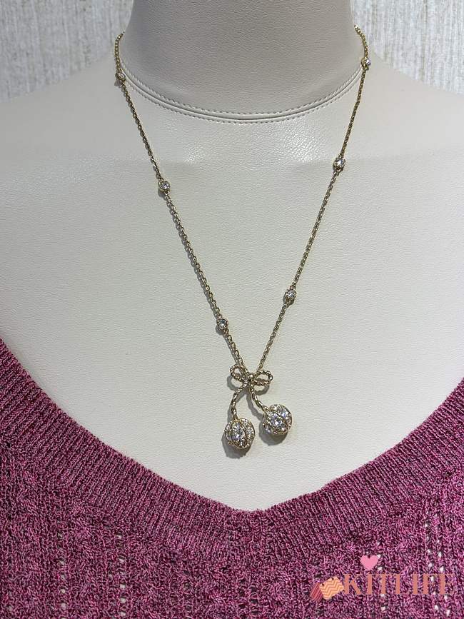 Kitlife Valentino New Gold Full-Diamond Cherry Bow Necklace - 1