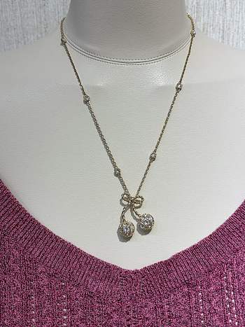 Kitlife Valentino New Gold Full-Diamond Cherry Bow Necklace