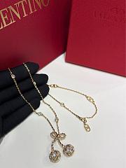 Kitlife Valentino New Gold Full-Diamond Cherry Bow Necklace - 3
