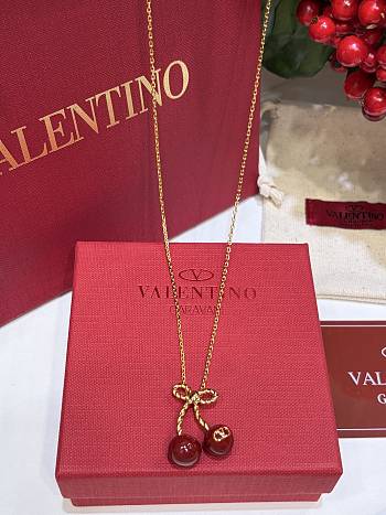 Kitlife Valentino Red Cherry and Gold Bow Necklace