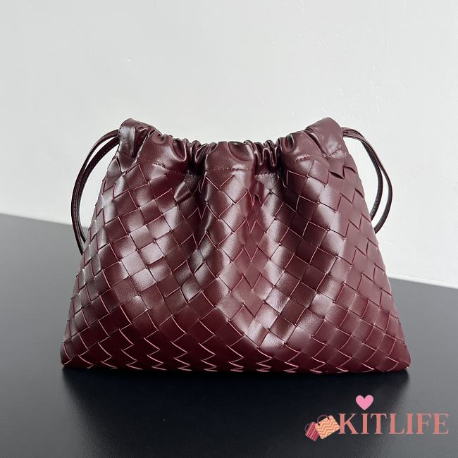 Kitlife Bottega Veneta Medium Dustbag In Intrecciato Burgundy Calf Leather 796728 32x23x1cm  - 1