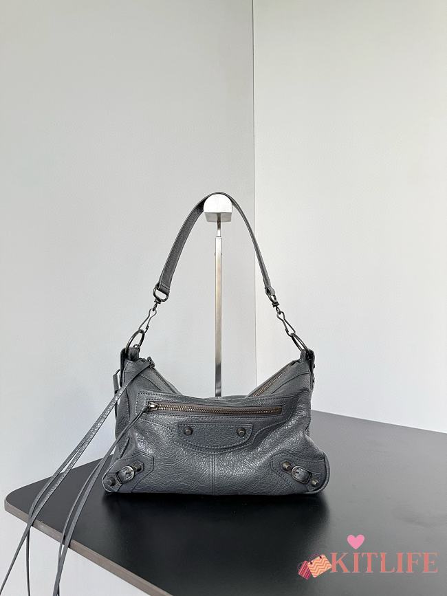 Kitlife Balenciaga Le City Moto Medium Bag in Grey Lambskin 27.9x19x13.9cm - 1