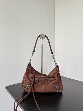 Kitlife Balenciaga Le City Moto Medium Bag in Dark Brown Suede 27.9x19x13.9cm 